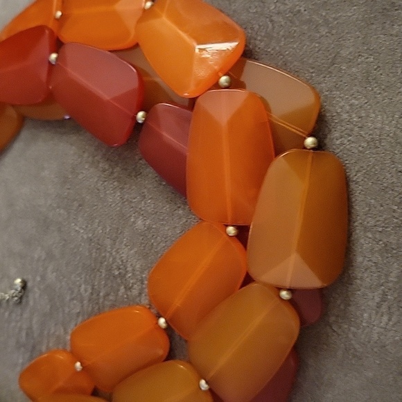 Vtg Layered Twisted Torsade Orange Ombre Beaded Chain Plastron Necklace - Picture 4 of 6